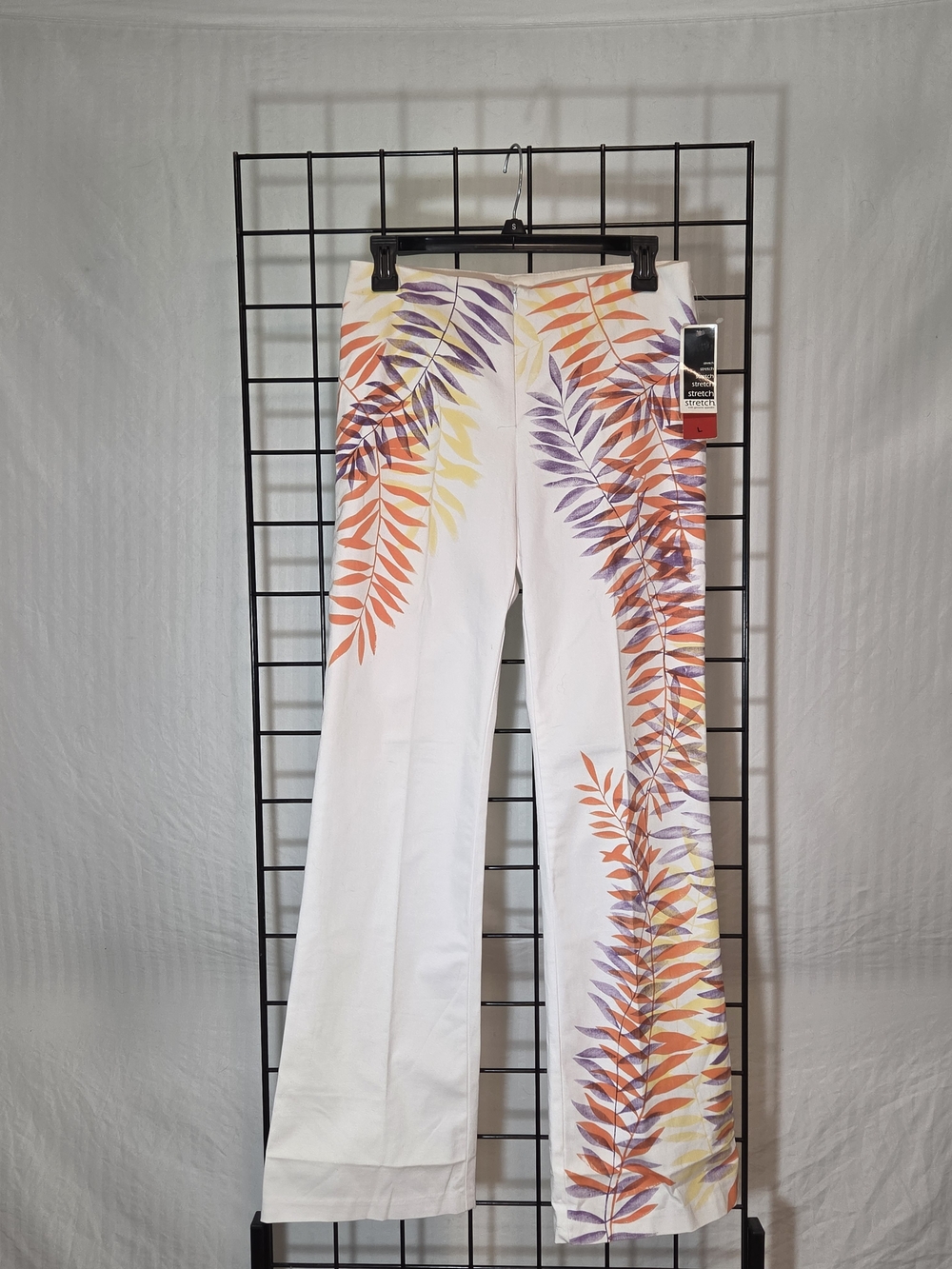 Necessary Objects White Pants with Orange, Purple & Yellow Leaf Print